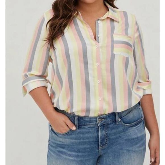 Torrid Pastel Striped Long Sleeve Button Up Blouse Soft/Lightweight Size 1X - Picture 1 of 6
